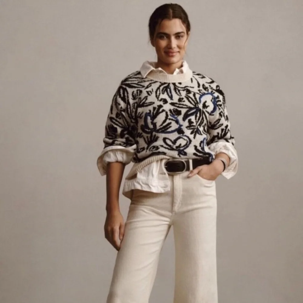 NEW ANTHROPOLOGIE FLORAL KNIT SWEATER